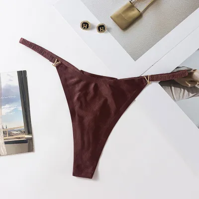 Women Fashion Sexy Simple Solid Color Ice Silk Low Waist Thong