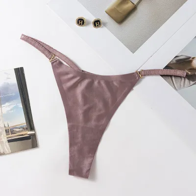 Women Fashion Sexy Simple Solid Color Ice Silk Low Waist Thong