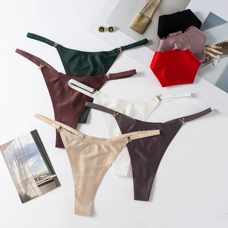 Women Fashion Sexy Simple Solid Color Ice Silk Low Waist Thong