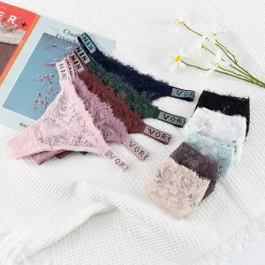 Women Fashion Sexy Solid Color Lace Double Strap Rhinestone Breathable Thong
