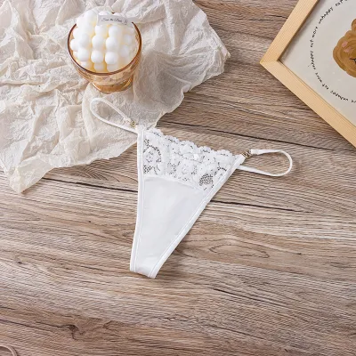 Women Fashion Sexy Solid Color Lace Hollow-Out Low Waist Thong