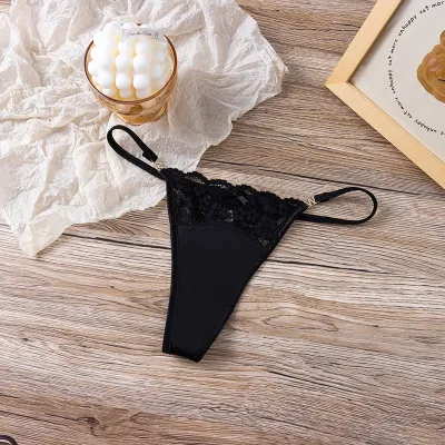 Women Fashion Sexy Solid Color Lace Hollow-Out Low Waist Thong