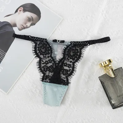 Women Fashion Sexy Solid Color Lace Thin Hollow-Out Thong