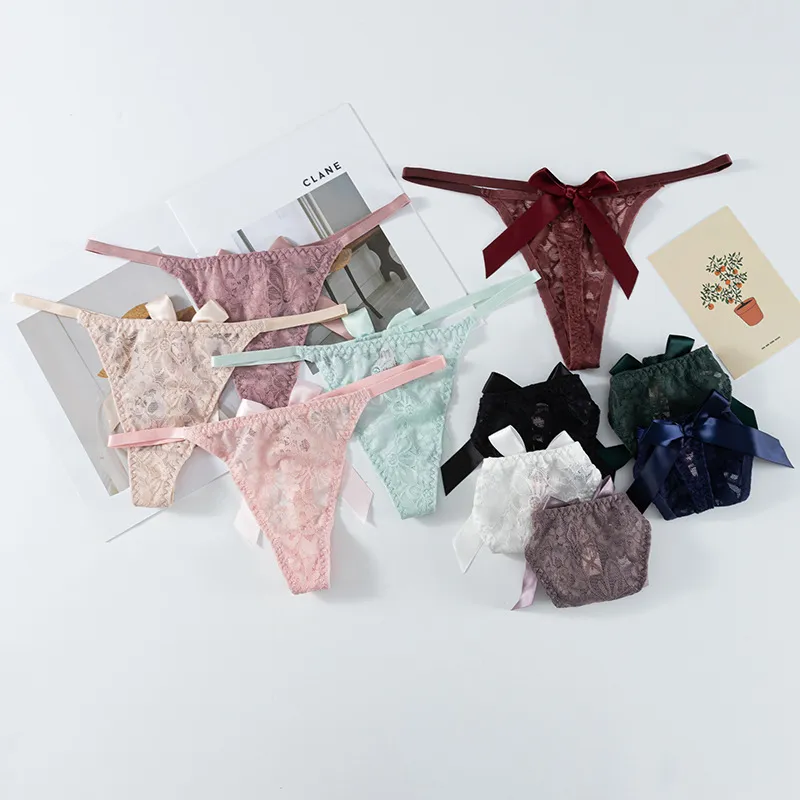 Women Fashion Sexy Solid Color Lace Low Waist Breathable Thong