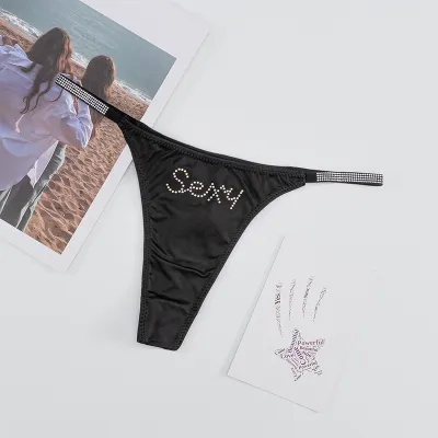 Women Fashion Sexy Solid Color Rhinestone Seamless Thong