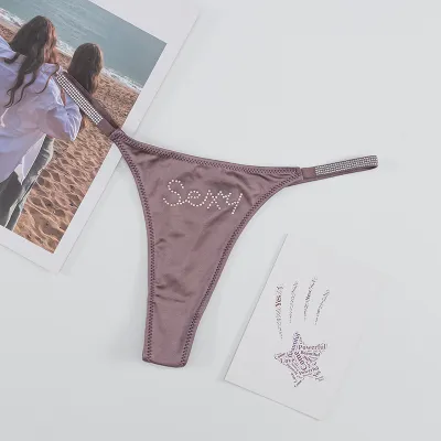 Women Fashion Sexy Solid Color Rhinestone Seamless Thong