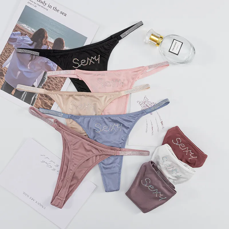 Women Fashion Sexy Solid Color Rhinestone Seamless Thong