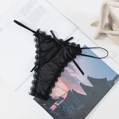 Women Fashion Sexy Solid Color Lace Bowknot Low Waist Thong