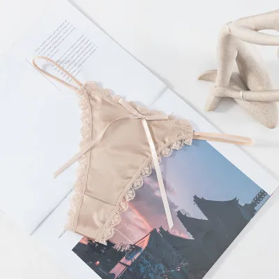Women Fashion Sexy Solid Color Lace Bowknot Low Waist Thong