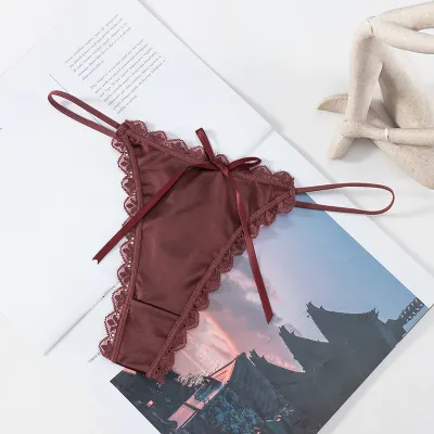 Women Fashion Sexy Solid Color Lace Bowknot Low Waist Thong