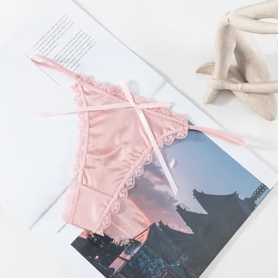 Women Fashion Sexy Solid Color Lace Bowknot Low Waist Thong