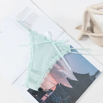 Women Fashion Sexy Solid Color Lace Bowknot Low Waist Thong