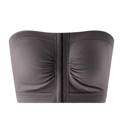 Women Fashion Plus Size Solid Color Front Buckle Tube Top No Steel Ring Anti-Drop Bra