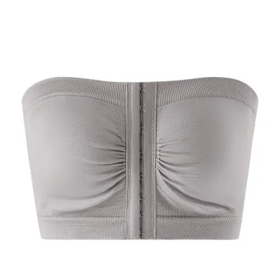 Women Fashion Plus Size Solid Color Front Buckle Tube Top No Steel Ring Anti-Drop Bra