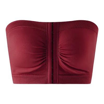Women Fashion Plus Size Solid Color Front Buckle Tube Top No Steel Ring Anti-Drop Bra