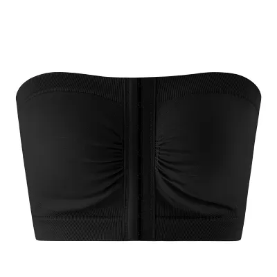 Women Fashion Plus Size Solid Color Front Buckle Tube Top No Steel Ring Anti-Drop Bra