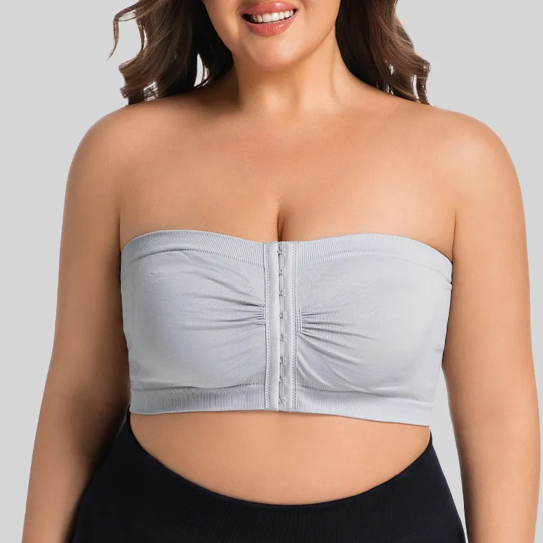 Women Fashion Plus Size Solid Color Front Buckle Tube Top No Steel Ring Anti-Drop Bra