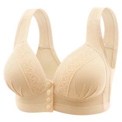 Women Fashion Plus Size Solid Color Button-Type Breastfeeding Non-Rimless Bra