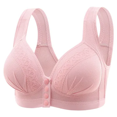 Women Fashion Plus Size Solid Color Button-Type Breastfeeding Non-Rimless Bra