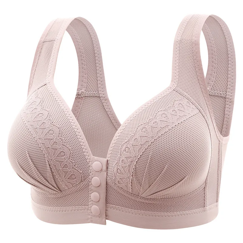 Women Fashion Plus Size Solid Color Button-Type Breastfeeding Non-Rimless Bra