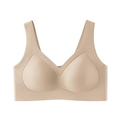 Women Fashion Plus Size Simple Solid Color Seamless Gathering Anti-Sagging Bra