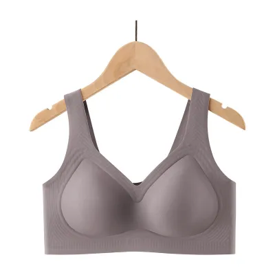 Women Fashion Plus Size Simple Solid Color Seamless Gathering Anti-Sagging Bra