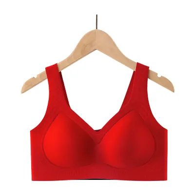 Women Fashion Plus Size Simple Solid Color Seamless Gathering Anti-Sagging Bra