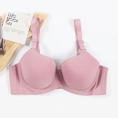 Women Fashion Simple Plus Size Solid Color Thin Seamless Gathered Adjustable Bra