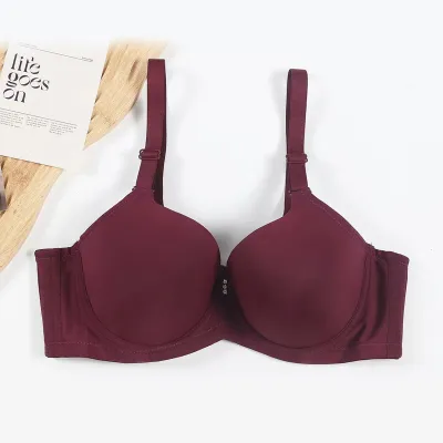 Women Fashion Simple Plus Size Solid Color Thin Seamless Gathered Adjustable Bra