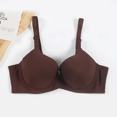Women Fashion Simple Plus Size Solid Color Thin Seamless Gathered Adjustable Bra
