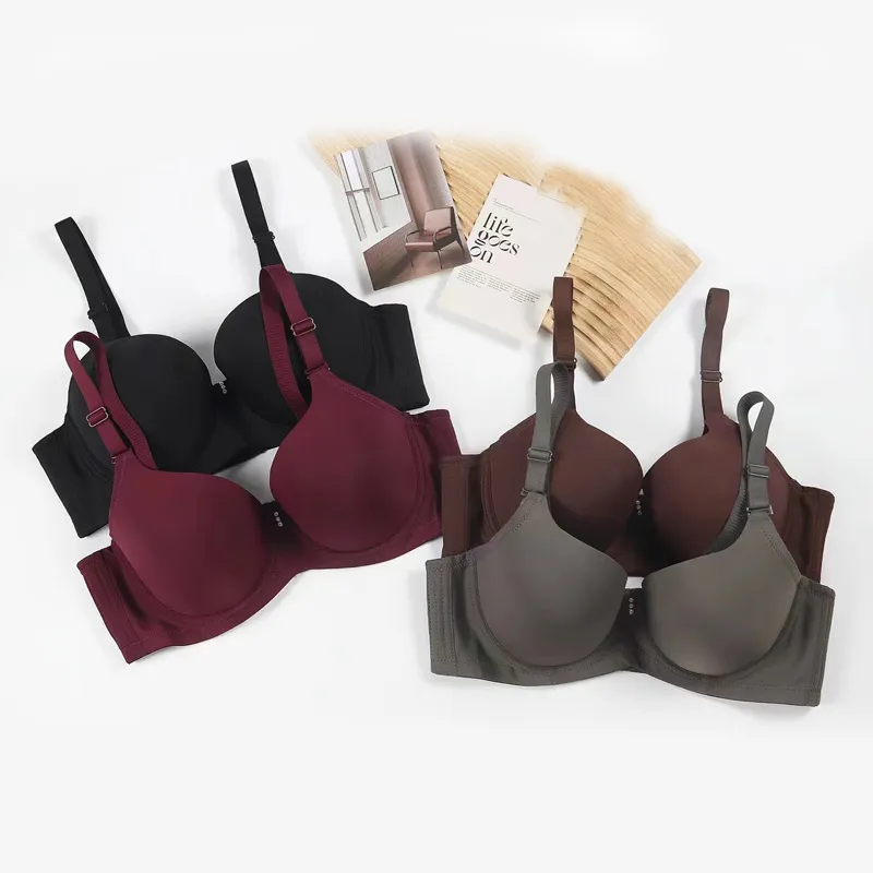 Women Fashion Simple Plus Size Solid Color Thin Seamless Gathered Adjustable Bra