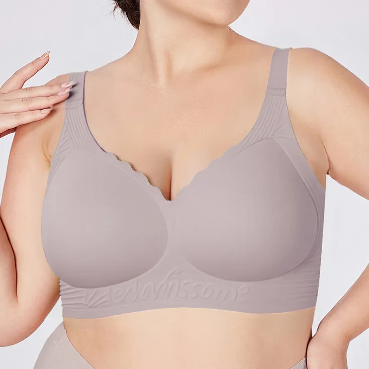 Women Fashion Plus Size Simple Solid Color Thin Seamless Bra