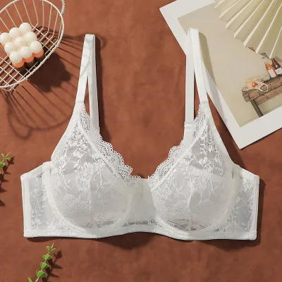 Women Fashion Sexy Plus Size Solid Color Lace Double Shoulder Strap Bra
