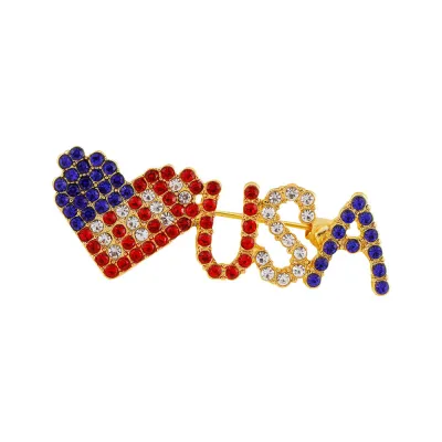 Patriotic American Flag Rhinestone Brooch Pin for Independence Day Party Festivals Unisex Alloy Geometric