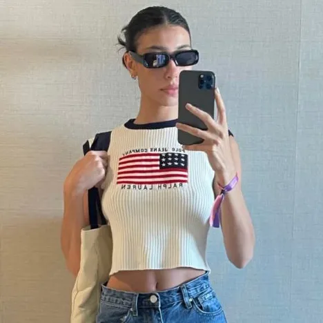 Women Fashion Sexy Summer American Flag Sleeveless Knitted Tank Top