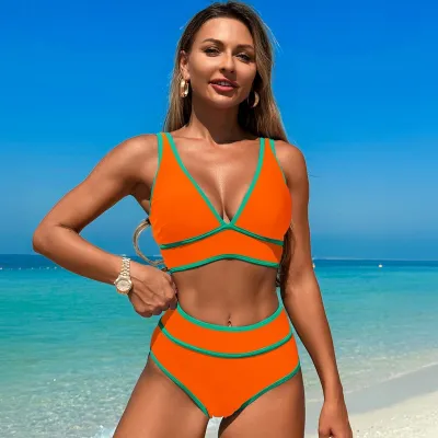 Women Fashion Sexy Color Block Bikini Swimsuit
