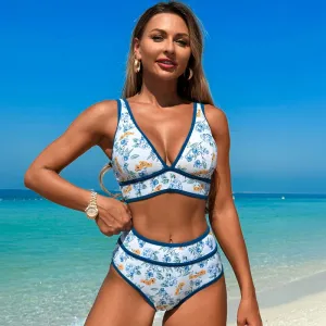Women Fashion Sexy Color Block Bikini Swimsuit
