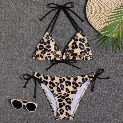 Women Fashion Sexy Printed Halter-Neck Lace-Up Bikini Swimsuit