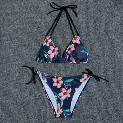 Women Fashion Sexy Printed Halter-Neck Lace-Up Bikini Swimsuit