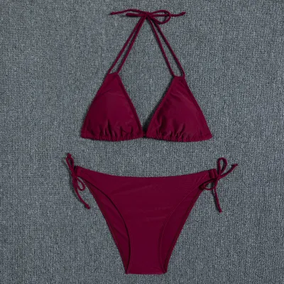 Women Fashion Sexy Printed Halter-Neck Lace-Up Bikini Swimsuit