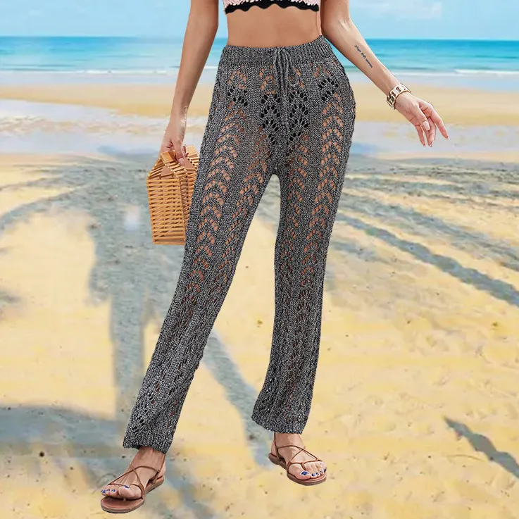 Women Fashion Solid Color Hollow-Out Loose Beach Swimsuit Cover-Ups
