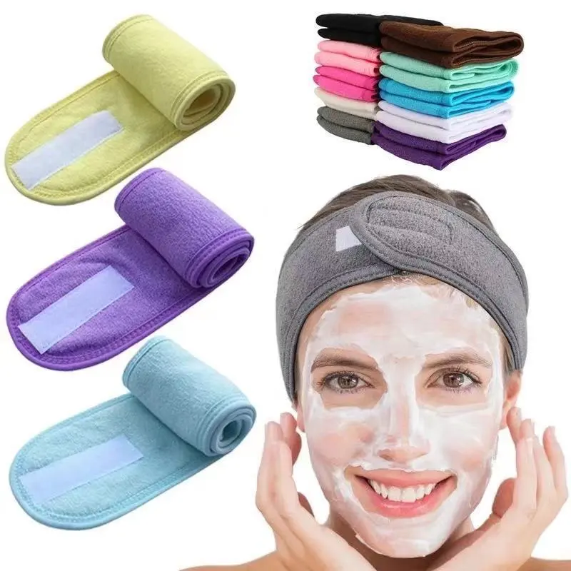 Women's Solid Color Velcro Wash Face Makeup Double Layer Sports Yoga Headband