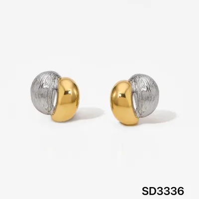Women Fashion Simple 316L Stainless Steel Two-Color Geometric Earrings