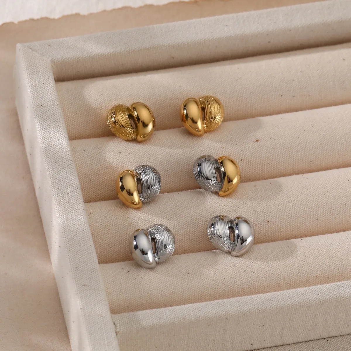 Women Fashion Simple 316L Stainless Steel Two-Color Geometric Earrings