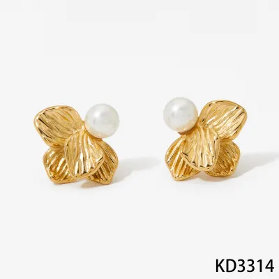 Women Elegant 316L Stainless Steel Pearl Half Floral Drop Earrings