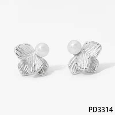 Women Elegant 316L Stainless Steel Pearl Half Floral Drop Earrings
