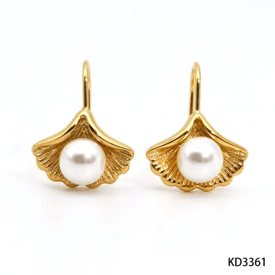 Women Fashion 316L Stainless Steel Shell Single Pearl Stud Earrings