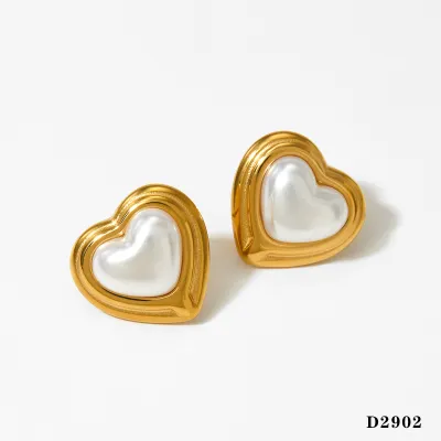 Women Fashion Elegant Metal Pearl Love Floral 316L Stainless Steel Earrings