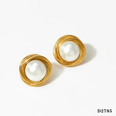 Women Fashion Elegant Metal Pearl Love Floral 316L Stainless Steel Earrings