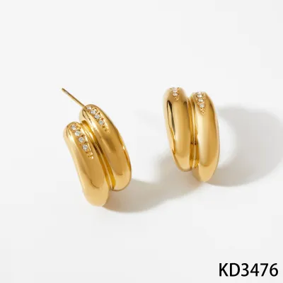 Women Fashion 316L Stainless Steel Zircon Double Ring Earrings